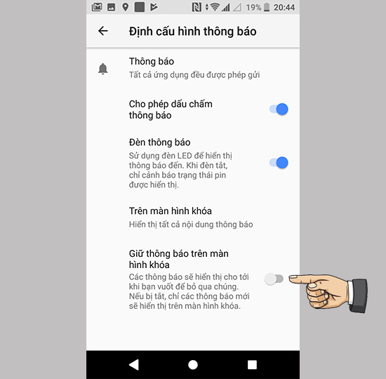Bật tính năng giữ thông báo